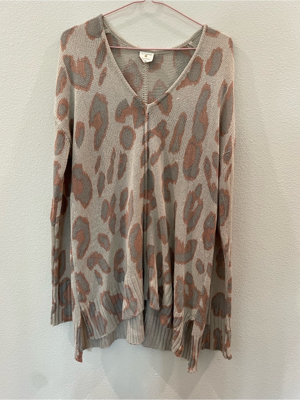 By Together Taupe and Camel Animal-Print V-Neck Sweater
